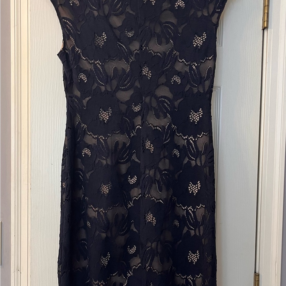 Connected Apparel Navy Lace Midi Dress